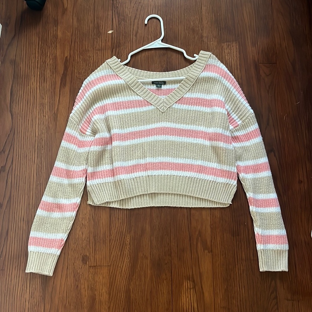 stripe v-neck knit cropped sweater